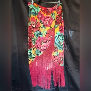 Anthropologie Floral Asymmetrical Skirt - Red, Yellow, Green